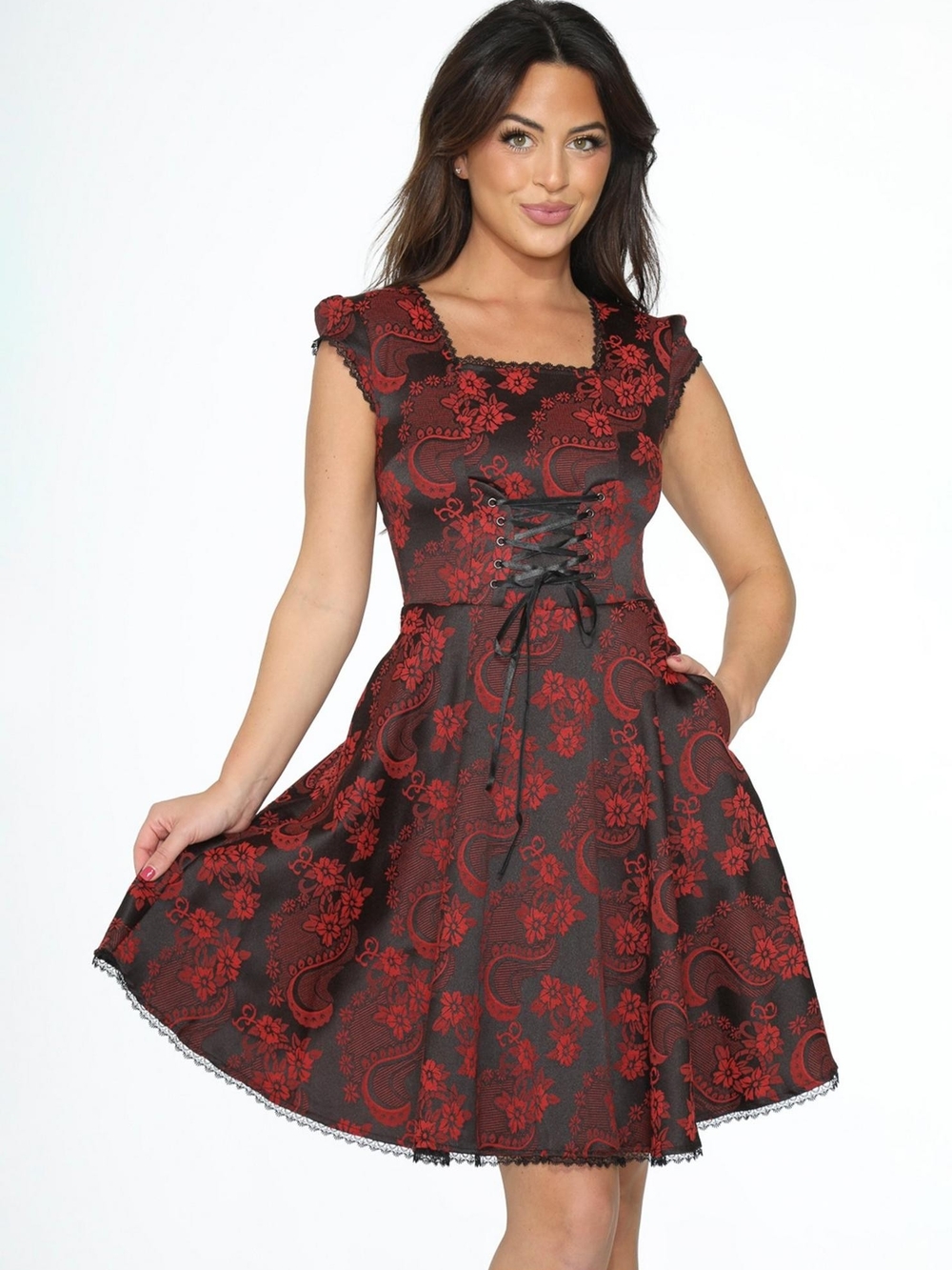 New Beautiful Red Brocade Gothic Dress